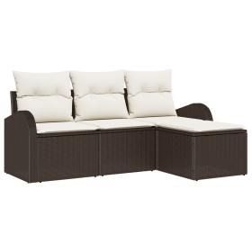 Set de sofá de jardín de 4 piezas con cojines de ratán sintético marrón de , Sofás de exterior - Ref: Foro24-3345988, Precio:...