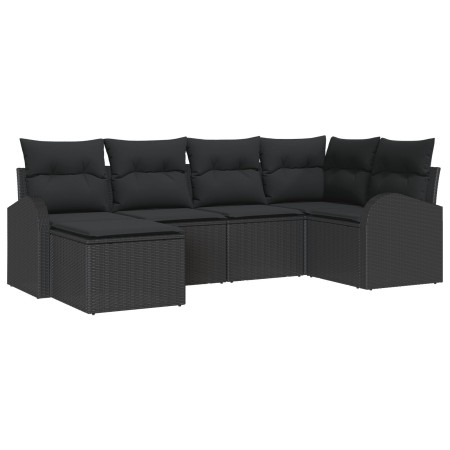 Conjunto de Sofá de Jardín de 6 Piezas con Cojines Negro Ratán Poliéster de , Sofás de exterior - Ref: Foro24-3346113, Precio...