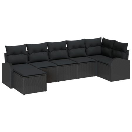 Set de Sofás de Jardín de 7 Piezas con Cojines de Poliratán Negro de , Sofás de exterior - Ref: Foro24-3346133, Precio: 448,7...