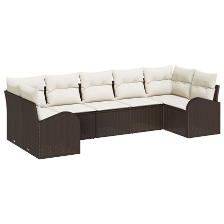 Conjunto de Sofá de Jardín de 7 Piezas con Cojines Marrón de Ratán Sintético de , Sofás de exterior - Ref: Foro24-3346188, Pr...