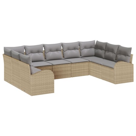 Conjunto de Sofá de Jardín  de 9 Piezas con Cojines Beige Ratán Poliéster | Foro24.es | Tu tienda online para hogar, jardín y más Foro24.es