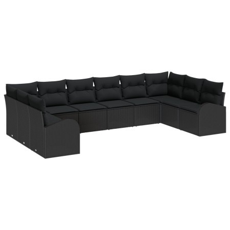 Conjunto de sofá de jardín de 10 piezas con cojines negro poli ratán. de , Sofás de exterior - Ref: Foro24-3346223, Precio: 6...