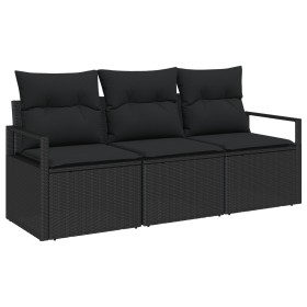 Set de Sofá de Jardín de 3 Piezas con Cojines Negro Poliratán, Sofá de Jardín de 2 Plazas con Cojines Negro Poliratán de , So...