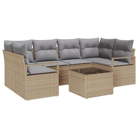 Conjunto de Sofá de Jardín  de 7 Piezas con Cojines Beige Ratán Poly, Sofá de Jardín  de 2 Plazas con Cojines Beige Ratán Poly | Foro24.es | Tu tienda online para hogar, jardín y más Foro24.es