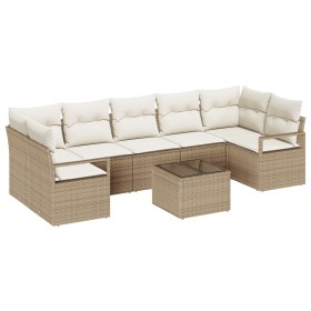Conjunto de Sofá de Jardín de 8 Piezas con Cojines Beige Poliratán, Sofá de Jardín de 2 Plazas con Cojines Beige Poliratán de...
