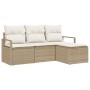 Conjunto de Sofá de Jardín de 4 Piezas con Cojines Beige Poliratán, Sofá de Jardín de 2 Plazas con Cojines Beige Poliratán de...