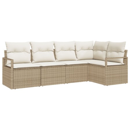 Juego de Sofá de Jardín 5 Piezas con Cojines Beige Poliratán, Sofá de Jardín de 2 Plazas con Cojines Beige Poliratán de , Sof...