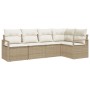 Juego de Sofá de Jardín 5 Piezas con Cojines Beige Poliratán, Sofá de Jardín de 2 Plazas con Cojines Beige Poliratán de , Sof...