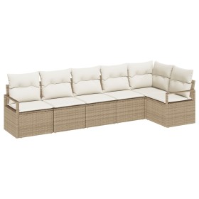 Juego de sofá de jardín de 6 piezas con cojines Beige Poliratán, Sofá de jardín de 2 plazas con cojines Beige Poliratán de , ...