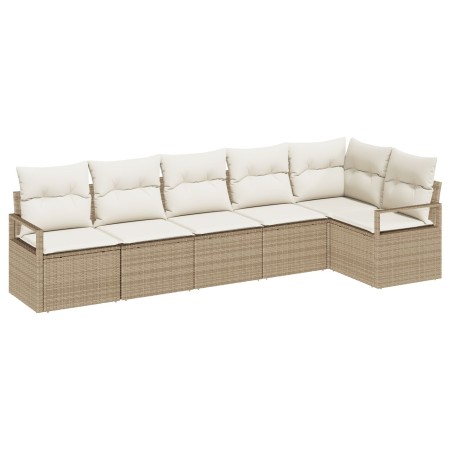 Juego de sofá de jardín de 6 piezas con cojines Beige Poliratán, Sofá de jardín de 2 plazas con cojines Beige Poliratán de , ...