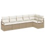 Juego de sofá de jardín de 6 piezas con cojines Beige Poliratán, Sofá de jardín de 2 plazas con cojines Beige Poliratán de , ...