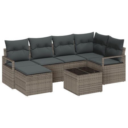 Juego de Sofá de Jardín de 6 Piezas con Cojines de Rattan Negro, Sofá de Jardín de 2 Plazas con Cojines de Rattan Gris de , S...