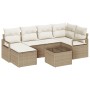 Set de Sofá de Jardín de 7 Piezas con Cojines de Rattan Marrón, Sofá de Jardín de 2 Plazas con Cojines Beige de Rattan de , S...