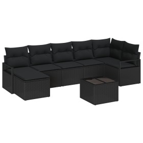 Juego de Sofá de Jardín de 8 Piezas con Almohadas Beige Poliratán, Sofá de Jardín de 2 Plazas con Almohadas Negro Poliratán d...