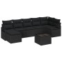 Juego de Sofá de Jardín de 8 Piezas con Almohadas Beige Poliratán, Sofá de Jardín de 2 Plazas con Almohadas Negro Poliratán d...