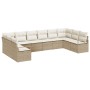 Conjunto de Sofás de Jardín de 10 Piezas con Cojines Beige de Ratán, Sofá de Jardín de 2 Plazas con Cojines Beige de Ratán de...