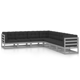 Set de muebles de jardín 7 pzas con cojines madera pino gris de vidaXL, Conjuntos de jardín - Ref: Foro24-3076876, Precio: 66...
