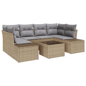 Juego de Sofá de Jardín de 7 Piezas con Cojines Beige de Ratán de Polietileno de , Sofás de exterior - Ref: Foro24-3346960, P...