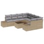 Conjunto de Sofás de Jardín de 9 Piezas con Cojines Beige Ratán Poliéster de , Sofás de exterior - Ref: Foro24-3347000, Preci...
