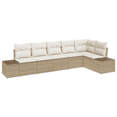 Juego de Sofás de Jardín de 6 Piezas con Cojines Beige Ratan Poliéster de , Sofás de exterior - Ref: Foro24-3347081, Precio: ...