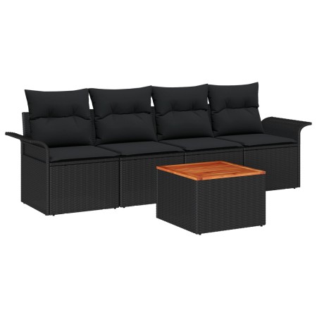 Juego de Sofá de Jardín de 5 Piezas con Cojines Negro Ratán Polimérico Acacia | Foro24.es | Tu tienda online para hogar, jardín y más Foro24.es