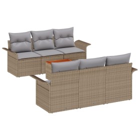 Conjunto de Sofás de Jardín de 7 Piezas con Cojines Beige Polirratan Acacia de , Sofás de exterior - Ref: Foro24-3347273, Pre...