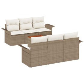 Juego de Sofá de Jardín de 7 Piezas con Cojines Beige Ratán Poli Acacia de , Sofás de exterior - Ref: Foro24-3347274, Precio:...