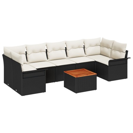 Conjunto de Sofá de Jardín de 8 Piezas con Cojines Negro Poliratán Acacia de , Sofás de exterior - Ref: Foro24-3347292, Preci...