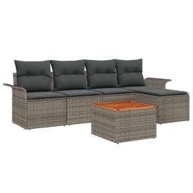 Conjunto de Sofá de Jardín de 6 Piezas con Cojines Gris Ratán Acacia de , Sofás de exterior - Ref: Foro24-3347314, Precio: 34...