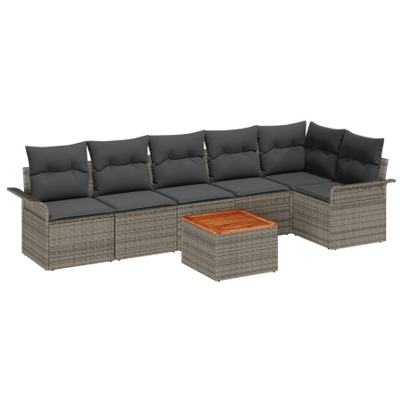 Set de sofá de jardín de 7 piezas con cojines gris Poliratán Acacia de , Sofás de exterior - Ref: Foro24-3347335, Precio: 433...