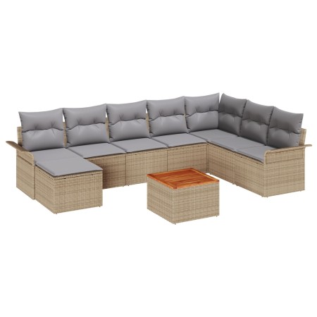 Juego de Sofá de Jardín de 9 Piezas con Cojines Beige Poliratán Acacia de , Sofás de exterior - Ref: Foro24-3347364, Precio: ...