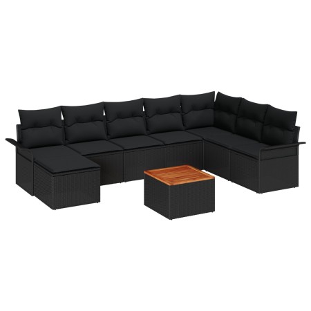 Juego de Sofás de Jardín de 9 Piezas con Cojines Negro Poliratán Acacia | Foro24.es | Tu tienda online para hogar, jardín y más Foro24.es