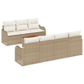 Juego de Sofá de Jardín de 8 Piezas con Cojines Beige de Ratán, Sofá de Jardín de 2 Plazas con Cojines Beige de Ratán de , So...