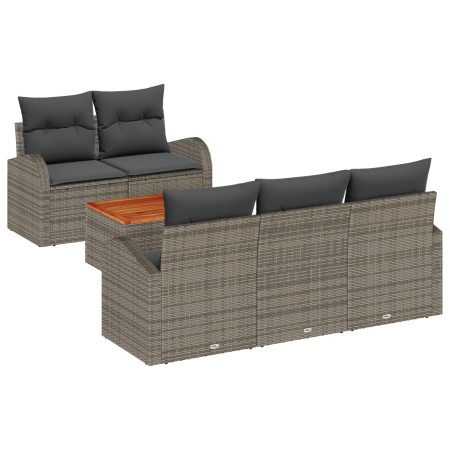 Conjunto de sofá de 6 piezas con cojines gris de poliratán y madera de acacia de , Sofás de exterior - Ref: Foro24-3347517, P...