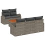 Conjunto de sofá de 6 piezas con cojines gris de poliratán y madera de acacia de , Sofás de exterior - Ref: Foro24-3347517, P...