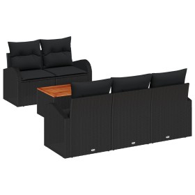 Conjunto de Sofá de Jardín de 6 Piezas con Cojines Negro Poliratán Acacia de , Sofás de exterior - Ref: Foro24-3347520, Preci...