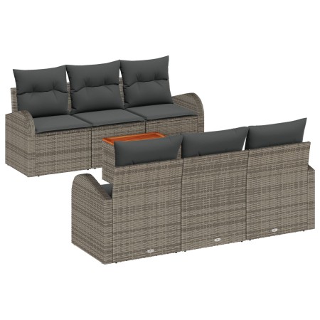 Conjunto de Sofás de Jardín de 7 Piezas con Cojines Gris Poliratán Acacia de , Sofás de exterior - Ref: Foro24-3347524, Preci...
