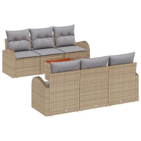Juego de Sofás de Jardín  de 7 Piezas con Cojines Beige Ratán Acacia | Foro24.es | Tu tienda online para hogar, jardín y más Foro24.es