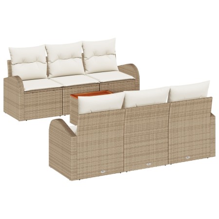 Conjunto de Sofá de Jardín de 7 Piezas con Cojines Beige Poliratán Acacia de , Sofás de exterior - Ref: Foro24-3347526, Preci...