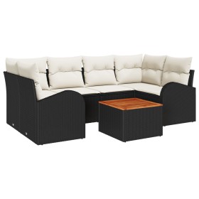 Conjunto de Sofás de Jardín de 7 Piezas con Cojines Negro de Poliratán Acacia de , Sofás de exterior - Ref: Foro24-3347530, P...