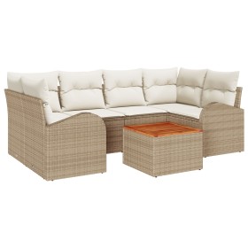 Juego de Sofás de Jardín de 7 Piezas con Cojines Beige de Ratán Poliéster Acacia de , Sofás de exterior - Ref: Foro24-3347533...