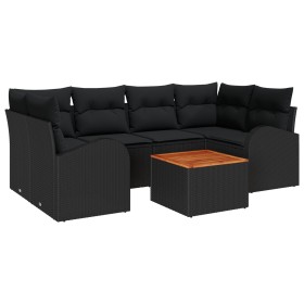 Conjunto de Sofá de Jardín de 7 Piezas con Cojines Negro Poliratán Acacia de , Sofás de exterior - Ref: Foro24-3347534, Preci...