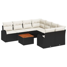 Conjunto de Sofá de Jardín de 9 Piezas con Cojines Negro Poly Rattan Acacia de , Sofás de exterior - Ref: Foro24-3347558, Pre...