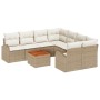 Juego de Sofá de Jardín de 9 Piezas con Cojines Beige de Ratán Poliéster Acacia de , Sofás de exterior - Ref: Foro24-3347561,...