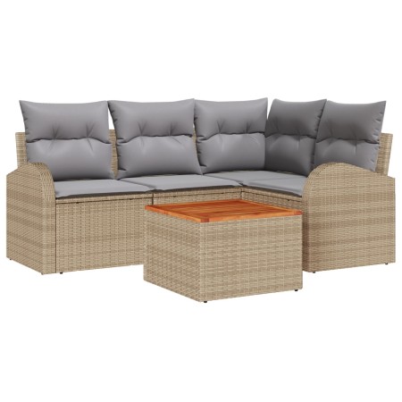 Juego de Sofá de Jardín de 5 Piezas con Cojines en Beige Polirratán y Acacia | Foro24.es | Tu tienda online para hogar, jardín y más Foro24.es