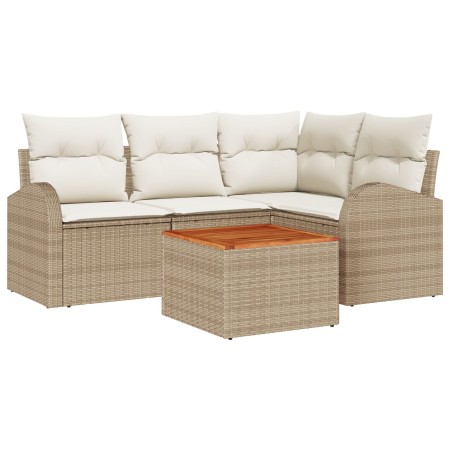 Juego de Sofá de Jardín de 5 Piezas con Cojines Beige Poliratán Acacia de , Sofás de exterior - Ref: Foro24-3347575, Precio: ...
