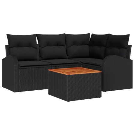 Conjunto de Sofá de Jardín de 5 Piezas con Cojines Negro Poliratán Acacia de , Sofás de exterior - Ref: Foro24-3347576, Preci...