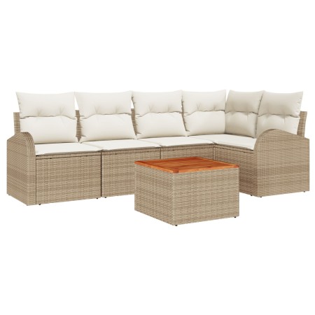 Conjunto de Sofás de Jardín de 6 Piezas con Cojines Beige Poliratán Acacia de , Sofás de exterior - Ref: Foro24-3347582, Prec...