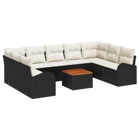 Conjunto de Sofá de Jardín de 10 Piezas con Cojines Negros de Poliratán y Acacia de , Sofás de exterior - Ref: Foro24-3347621...