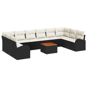Conjunto de Sofá de Jardín de 11 Piezas con Cojines Negro Poliratán Acacia de , Sofás de exterior - Ref: Foro24-3347628, Prec...